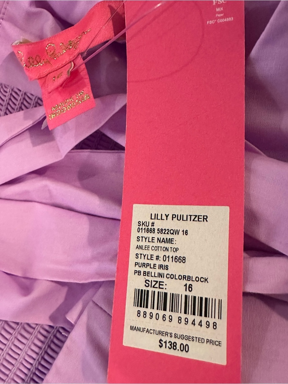 Lilly Pulitzer Anlee Cotton Top Purple Iris PB Bellini NWT 16 - Picture 3 of 3